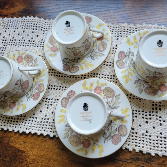 Wedgwood Litchfield Demitasse Espresso Cups Saucers SET Of 4 - Picture 2 of 10